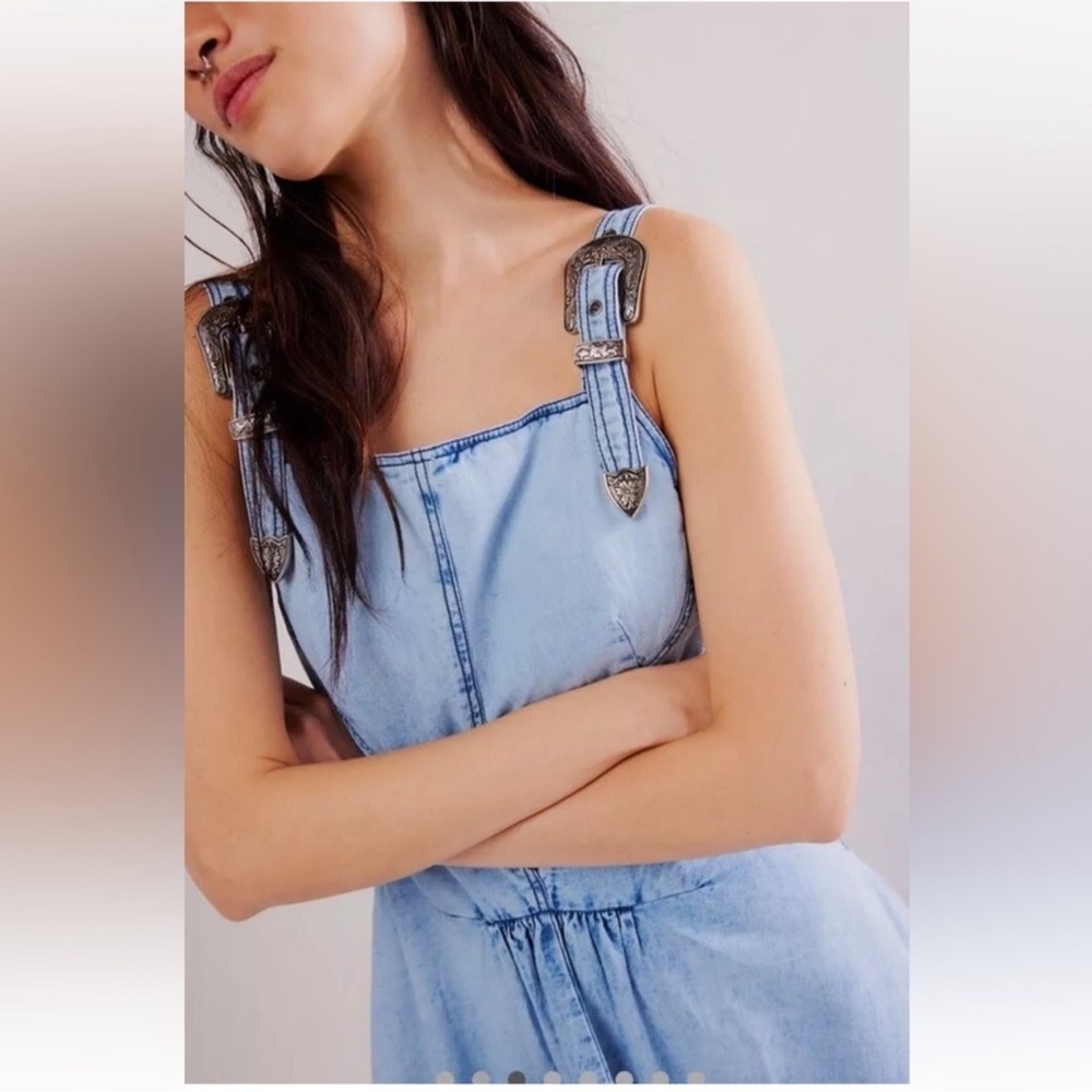 NEW Free People Stars Align Baby Blues Denim Midi Maxi Dress 0 - Picture 3 of 9